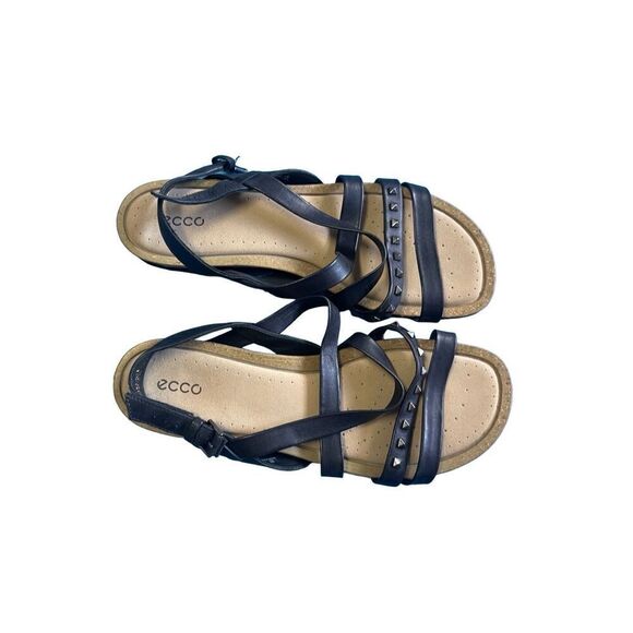 Ecco Womens Black & Tan Open Toe Leather Studs Strappy Flat Sandal Size 41 - Picture 7 of 7